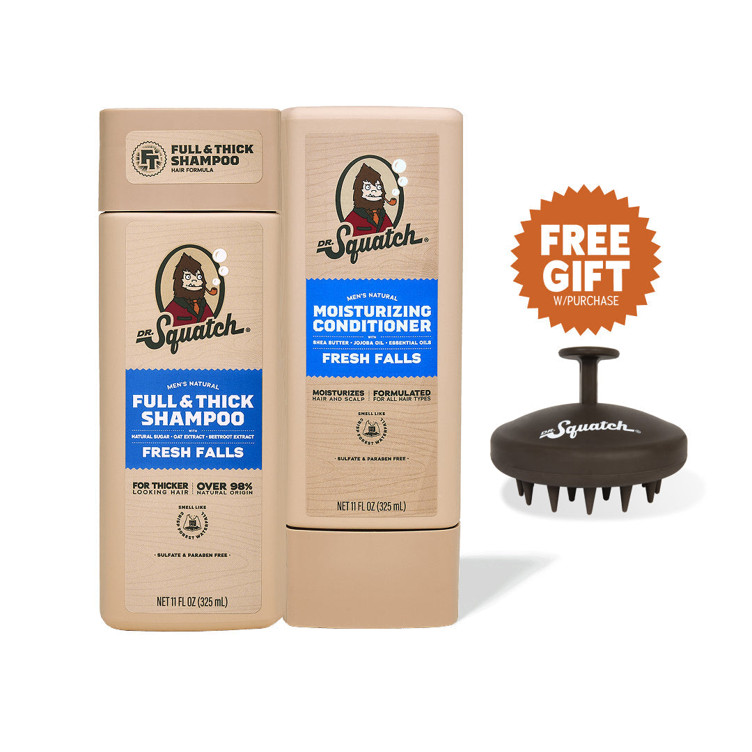 Dr. Squatch Hair Care Kit + Free Scalp Scrubber | Full & Thick Shampoo | Moisturizing Conditioner | Natural Products for Men - Easy Carry